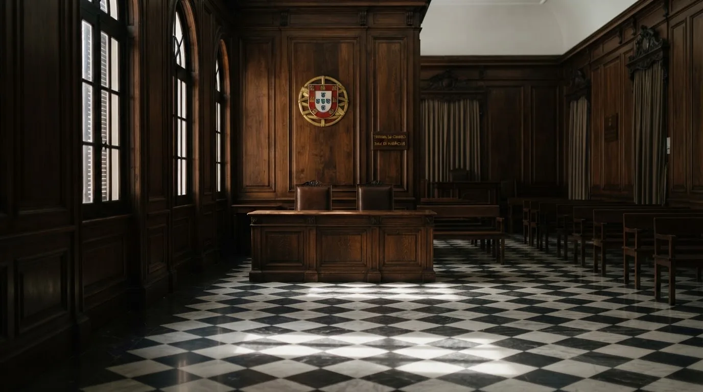 Sala de tribunal vazia com painéis de madeira, à luz da manhã — blackjack casinos em portugal