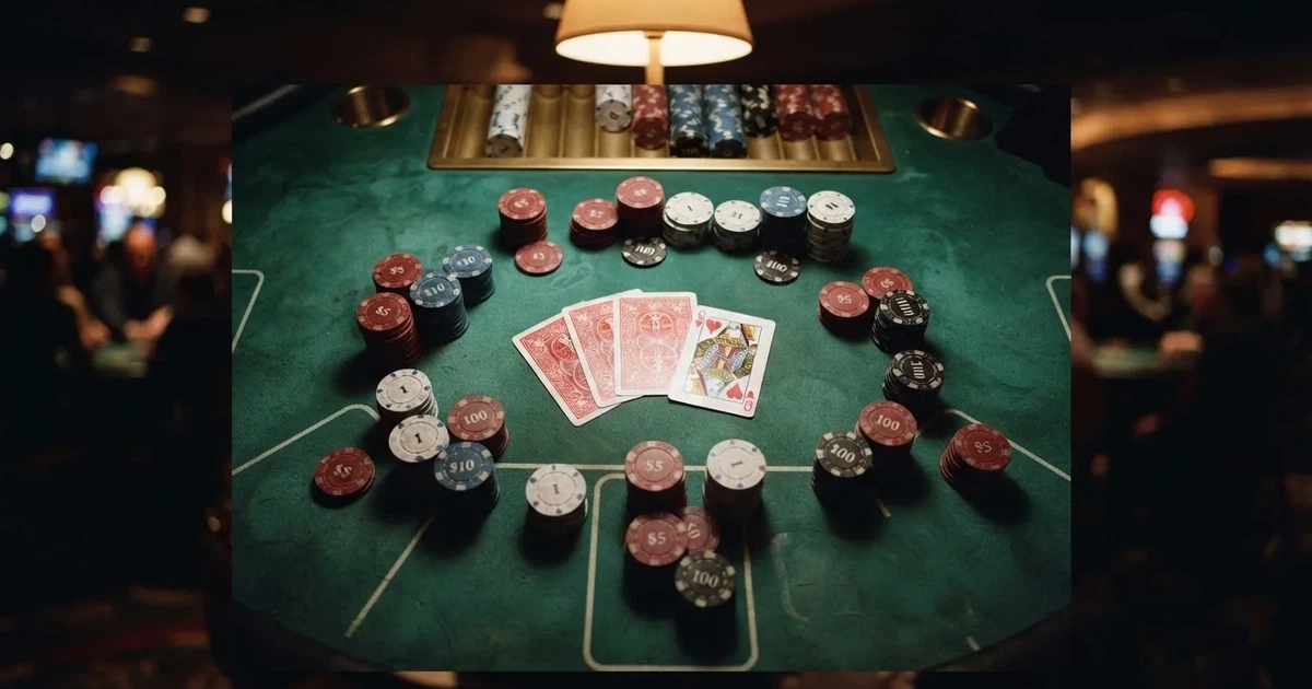 Mesa de jogo iluminada com cartas, vista de cima — caça-níqueis grátis em portugal