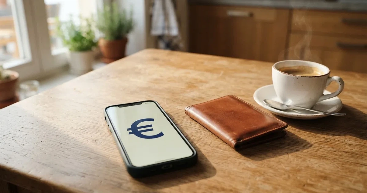 Telemóvel numa mesa de madeira ao lado de uma carteira e de uma chávena de café — casino com levantamento pt