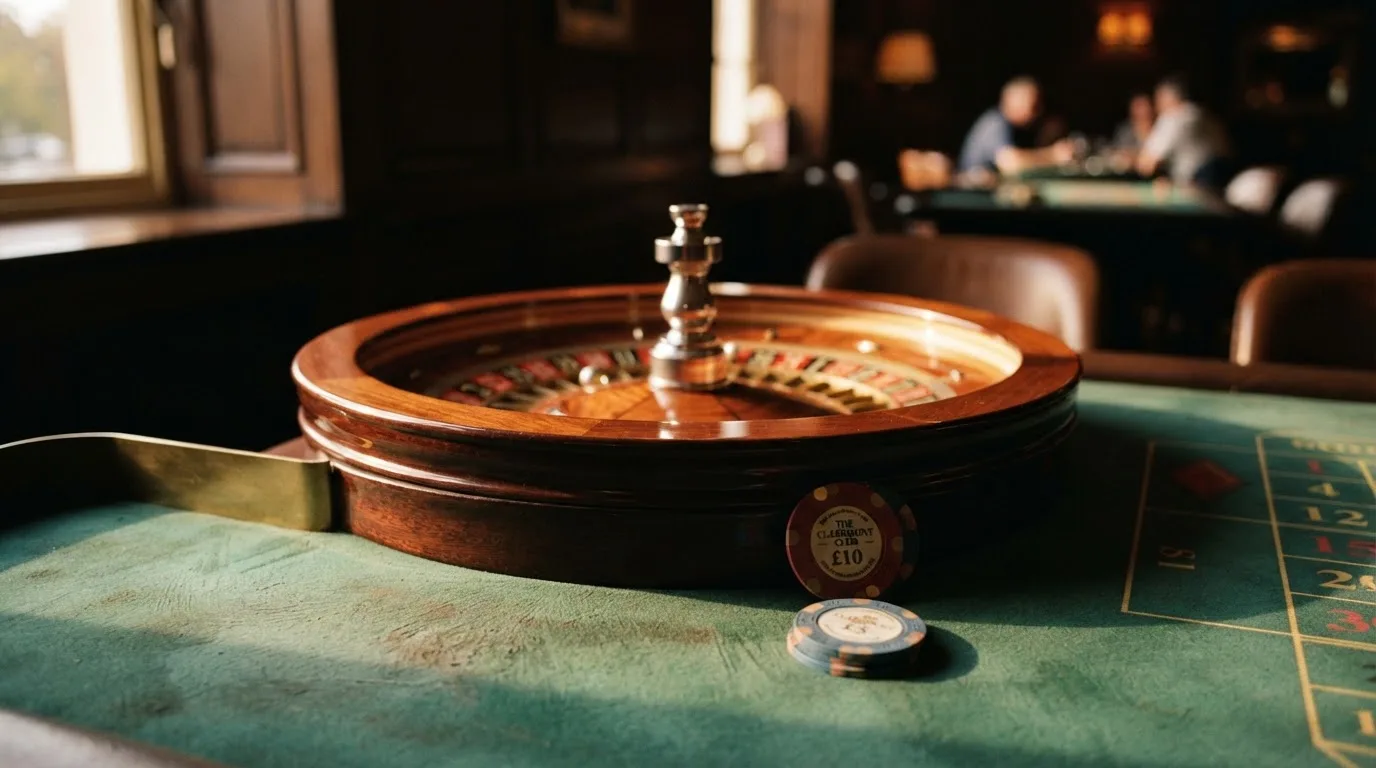 Roda de roleta e fichas sobre feltro verde, sob uma luz quente de fim de tarde — casinos online sem depósito pt