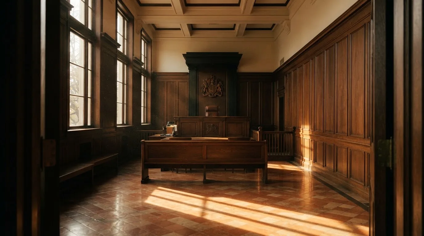 Sala de tribunal vazia com painéis de madeira, à luz da manhã — cassino com depósito em portugal