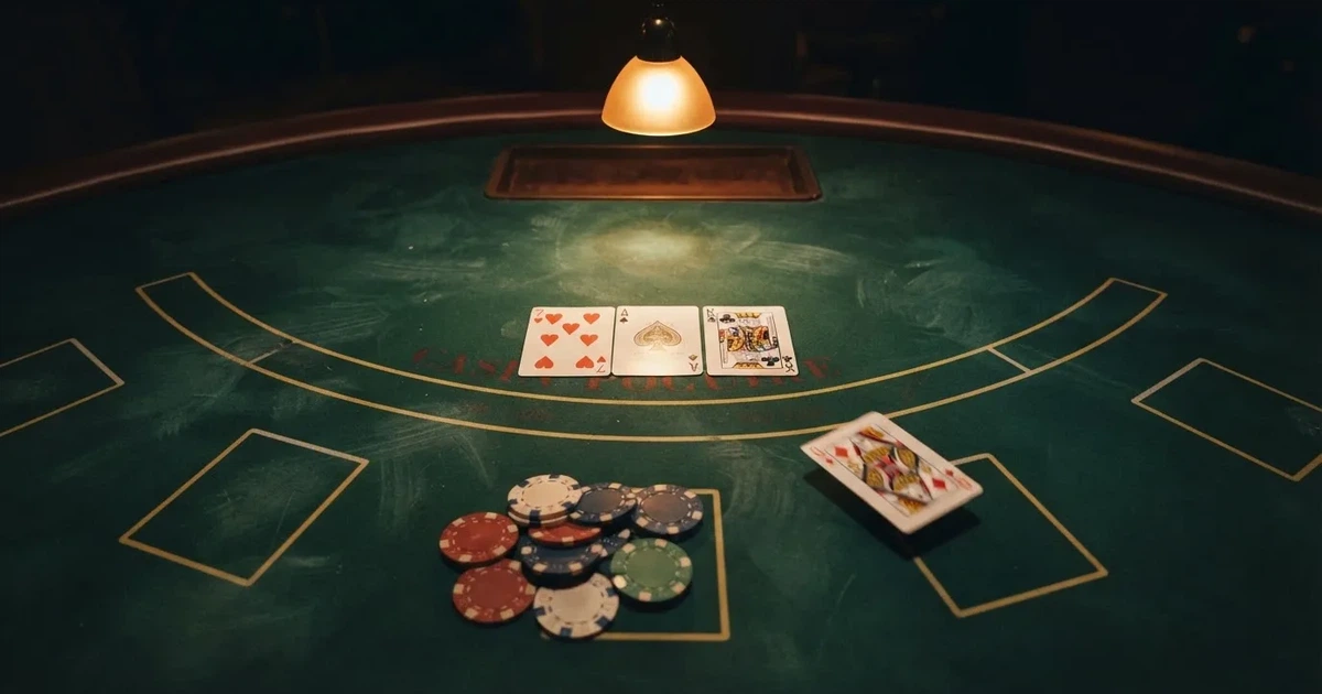 Mesa de jogo iluminada com cartas, vista de cima — cassinos ao vivo em portugal