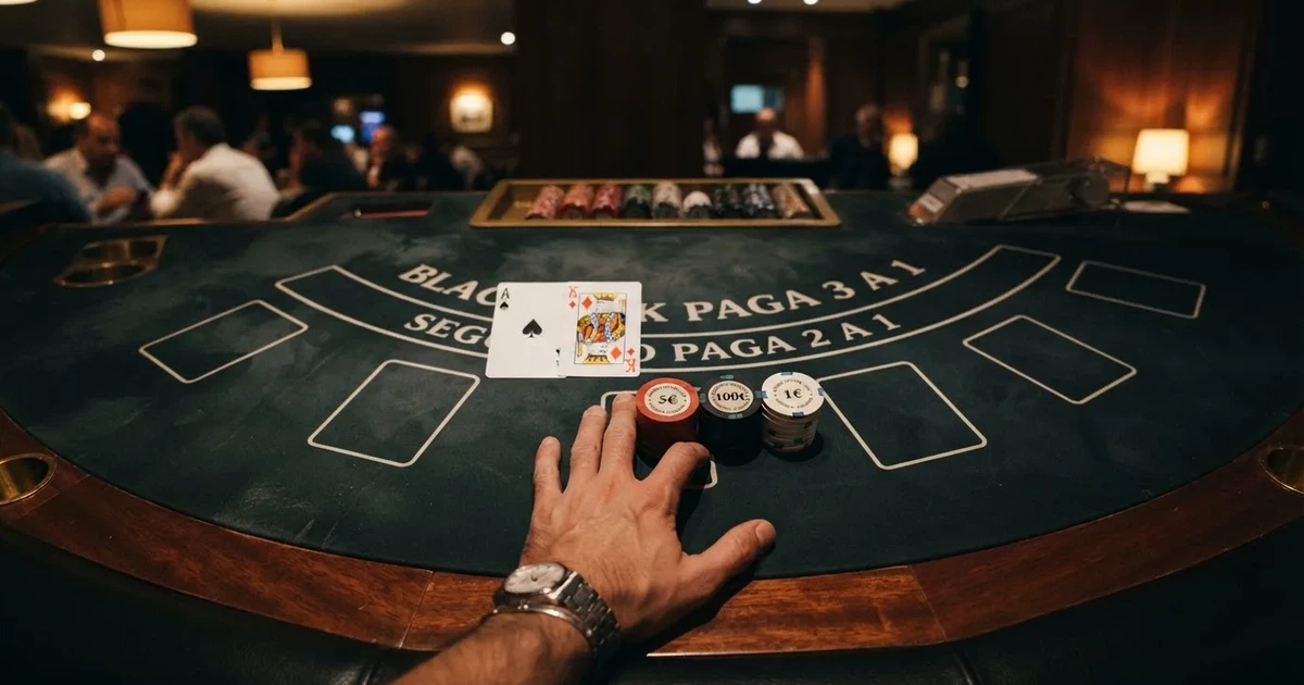 Mesa de jogo iluminada com cartas, vista de cima — melhor blackjack em portugal