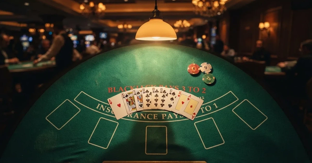 Mesa de jogo iluminada com cartas, vista de cima — mesas de casino em portugal