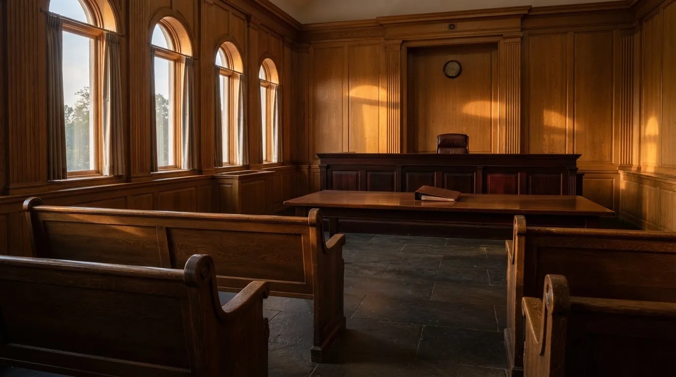 Sala de tribunal vazia com painéis de madeira, à luz da manhã — roleta casino em portugal