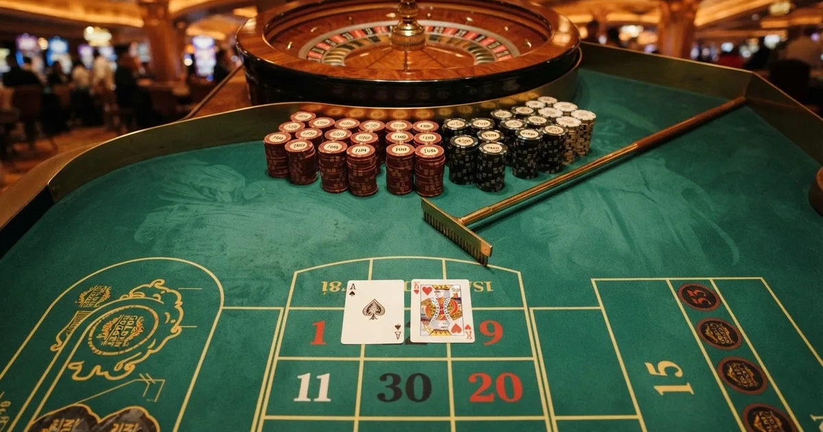 Mesa de jogo iluminada com cartas, vista de cima — roleta casino em portugal