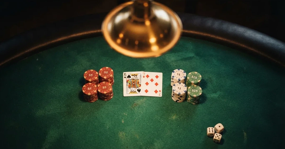 Mesa de jogo iluminada com cartas, vista de cima — slot machines em portugal