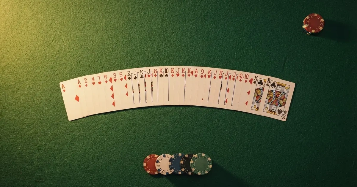 Mesa de jogo iluminada com cartas, vista de cima — slots grátis em portugal